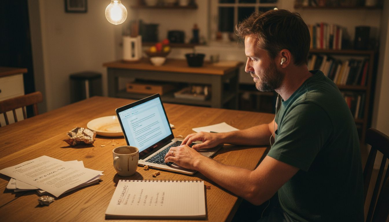 Man preparing digital welcome guide for swap