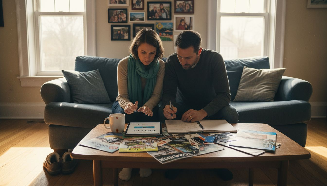 Couple planning travel with points at home