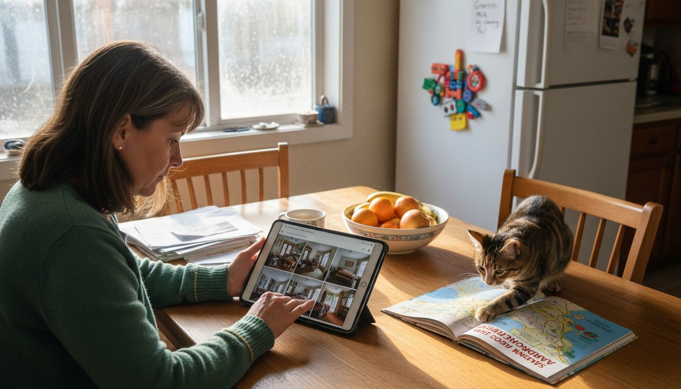 Woman verifies profile for home exchange