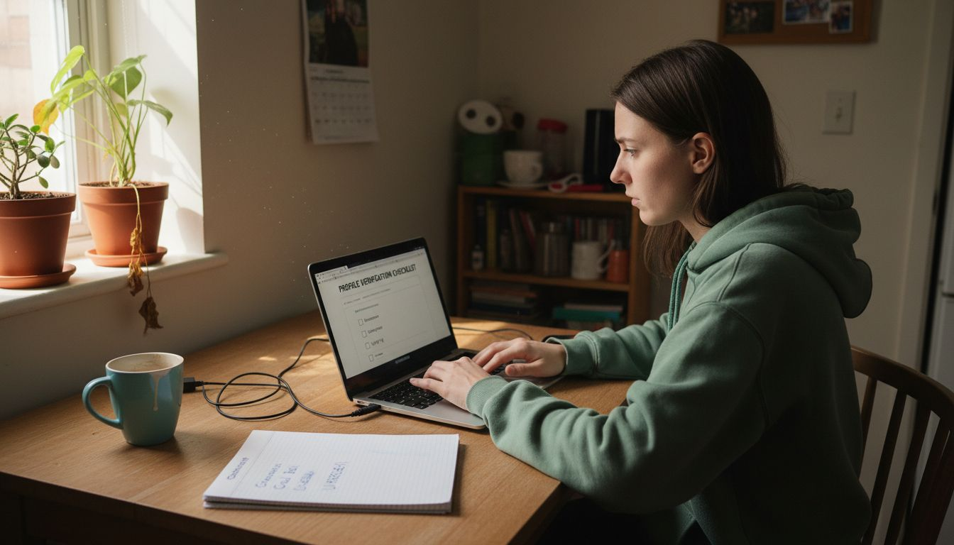 Person verifying profile for home exchange