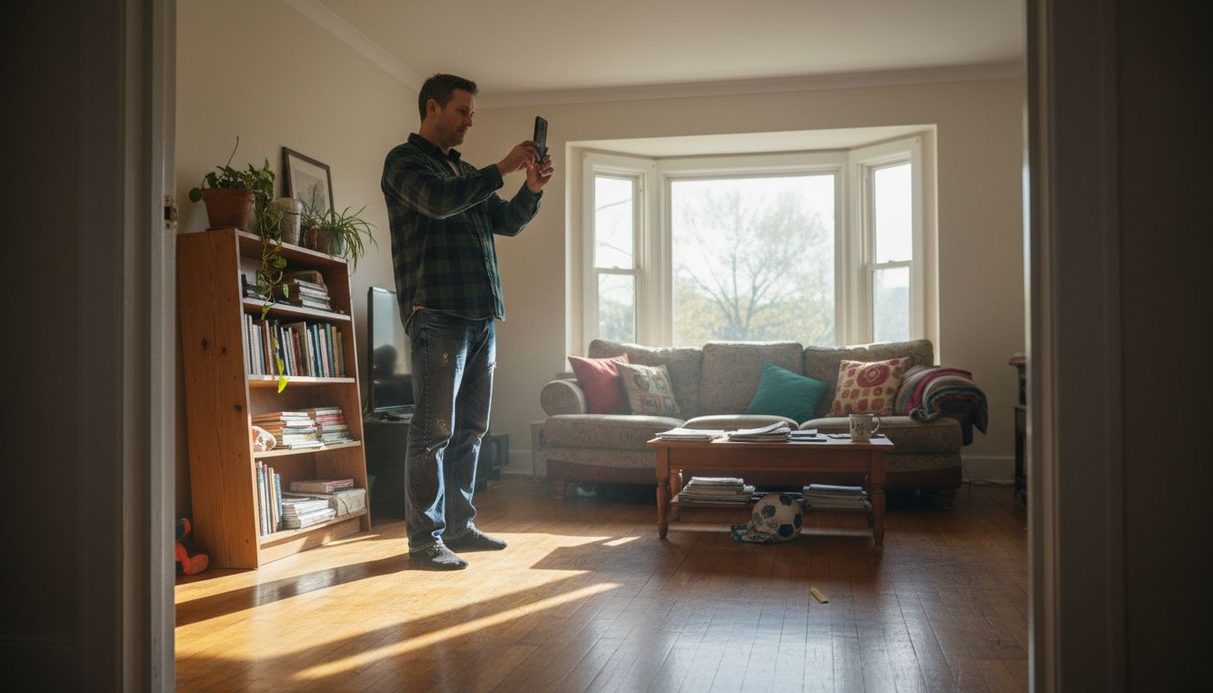 Man taking home listing photographs