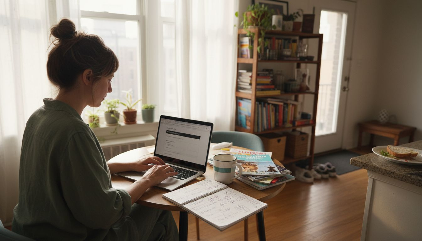 Woman setting up verified home swapping profile