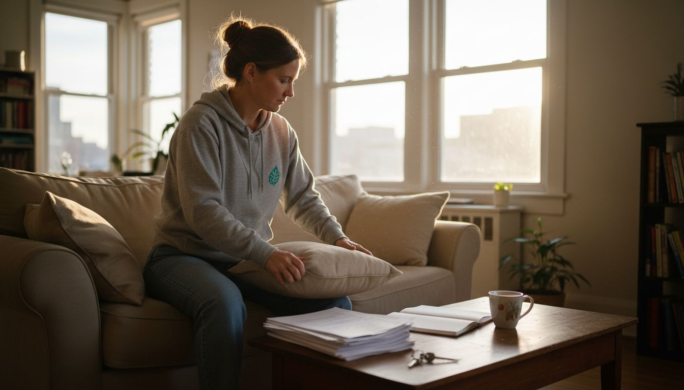 Woman preparing living room for home exchange