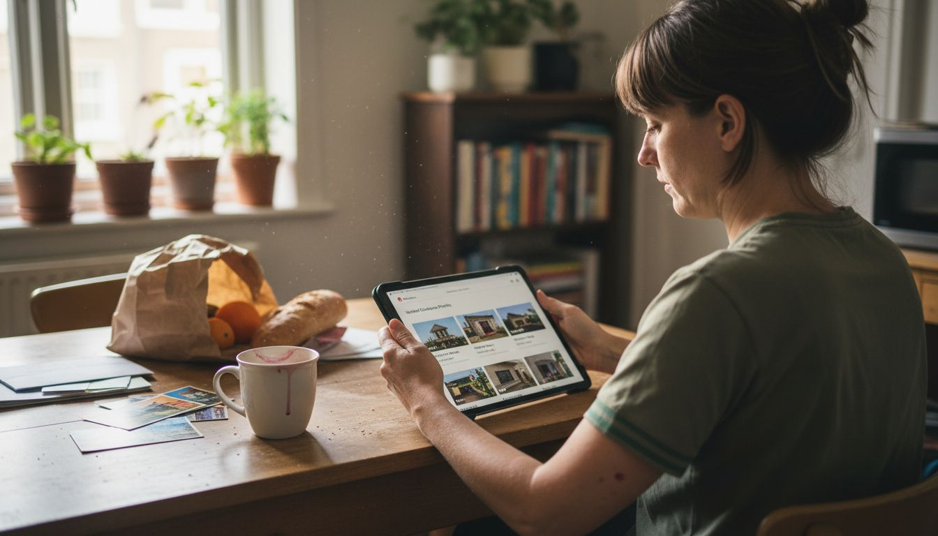 Person reviewing verified home exchange website