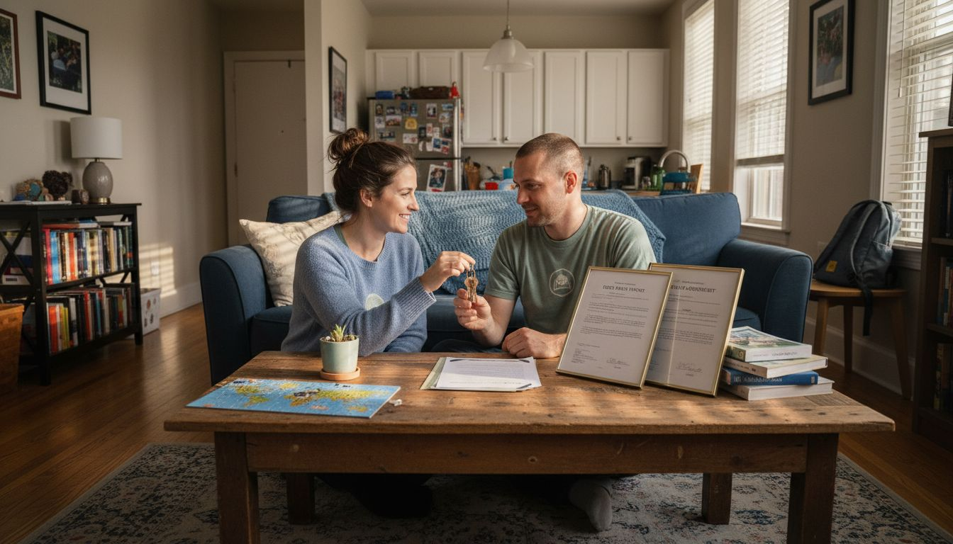 Couple stages living room for home swap