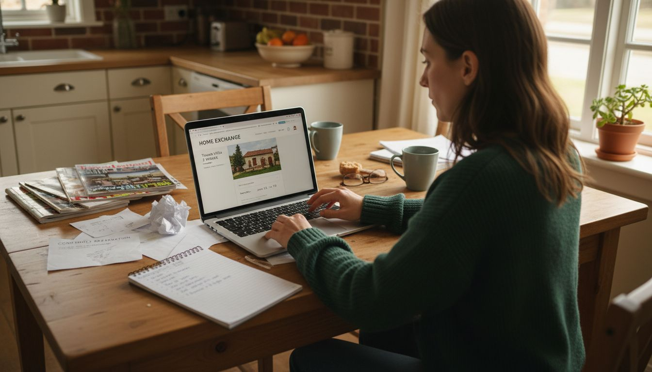 Woman reviewing credit-based home swap details