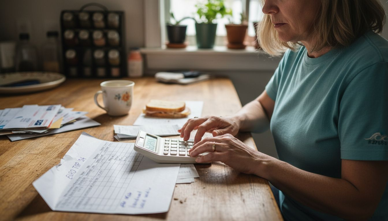 Woman reviewing travel costs budget worksheet