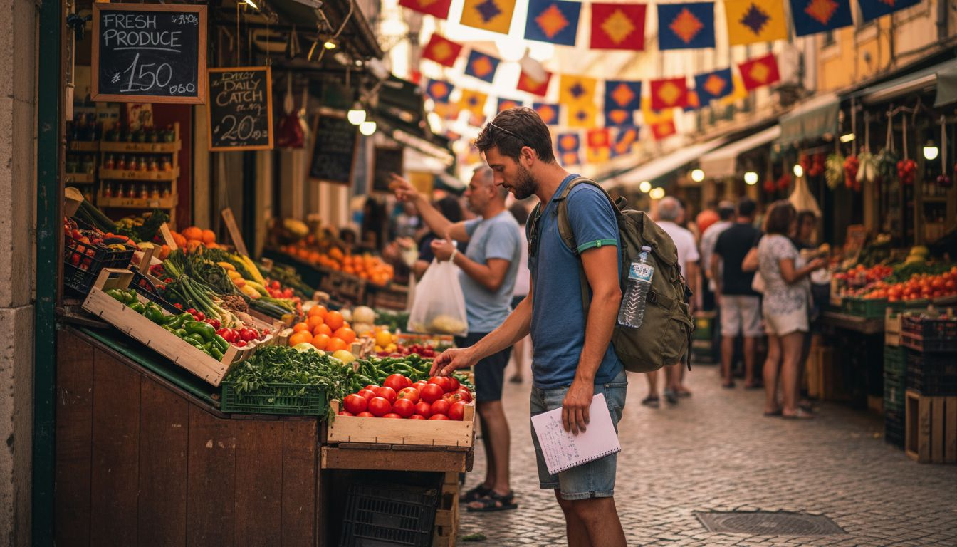 Budget traveler exploring authentic local market