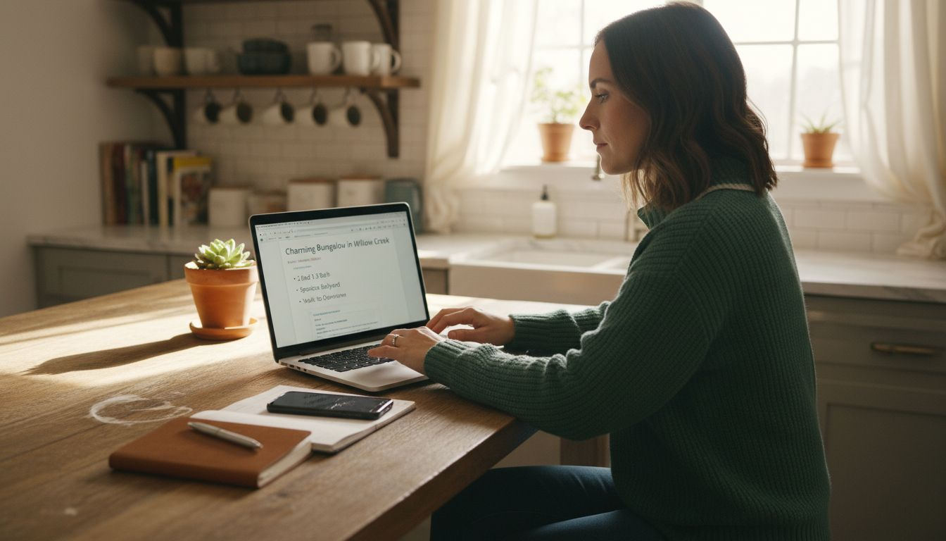 Person creating online home swap listing