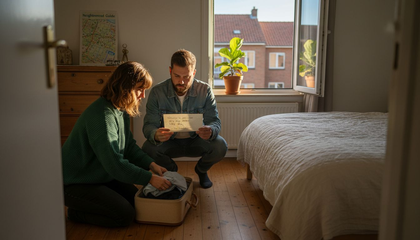 Couple arriving at home swap apartment