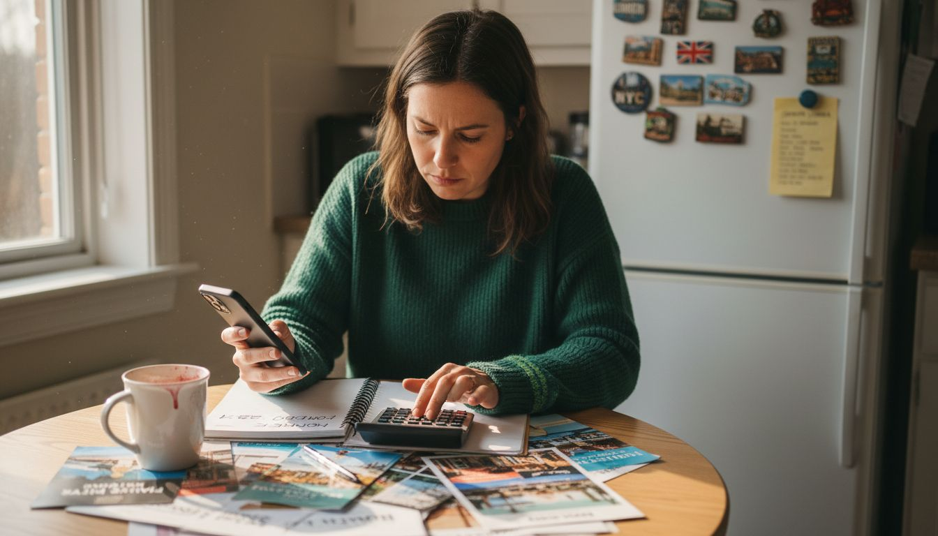 Woman comparing travel and home swap costs