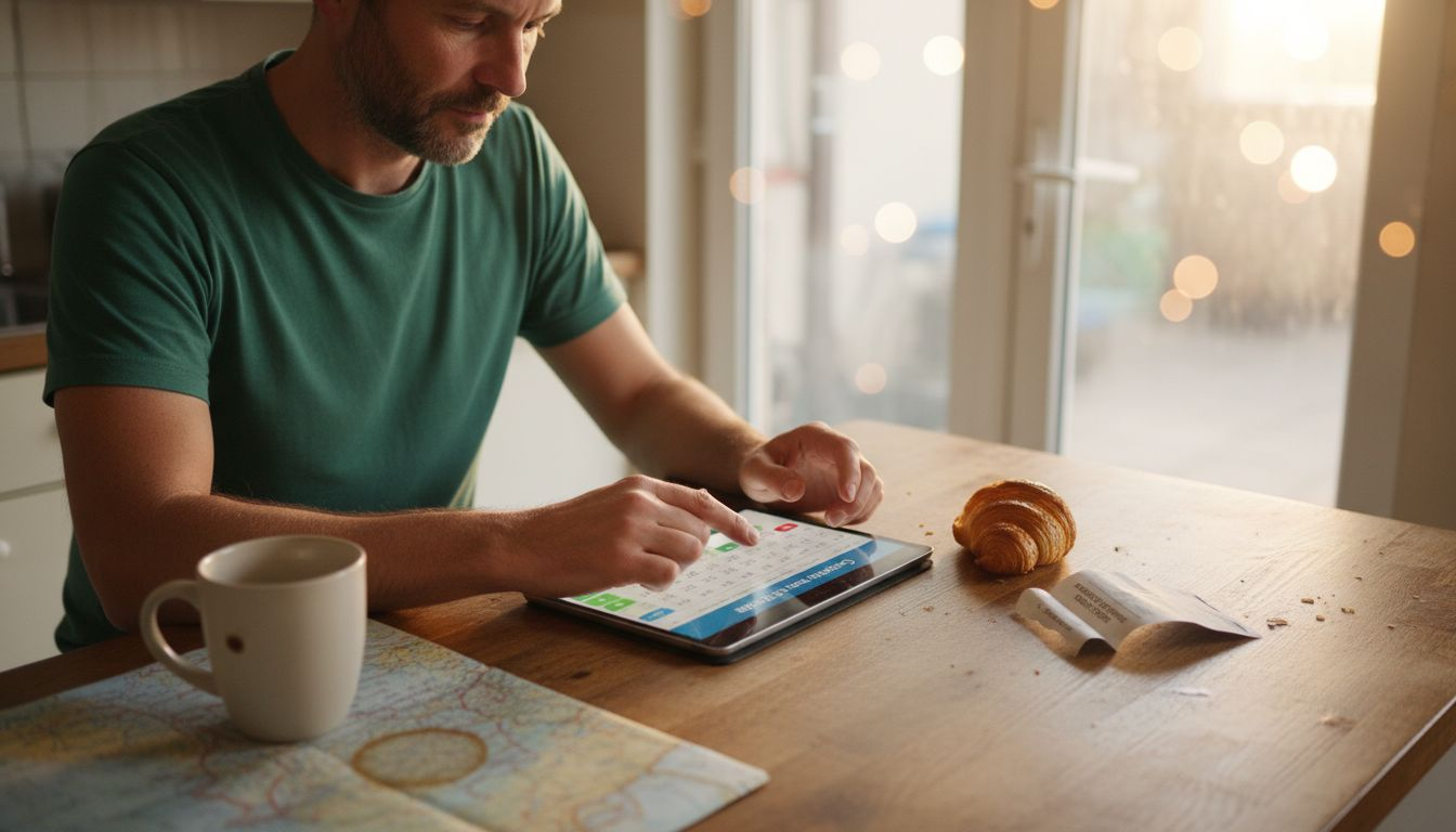 Man managing home swap points on tablet
