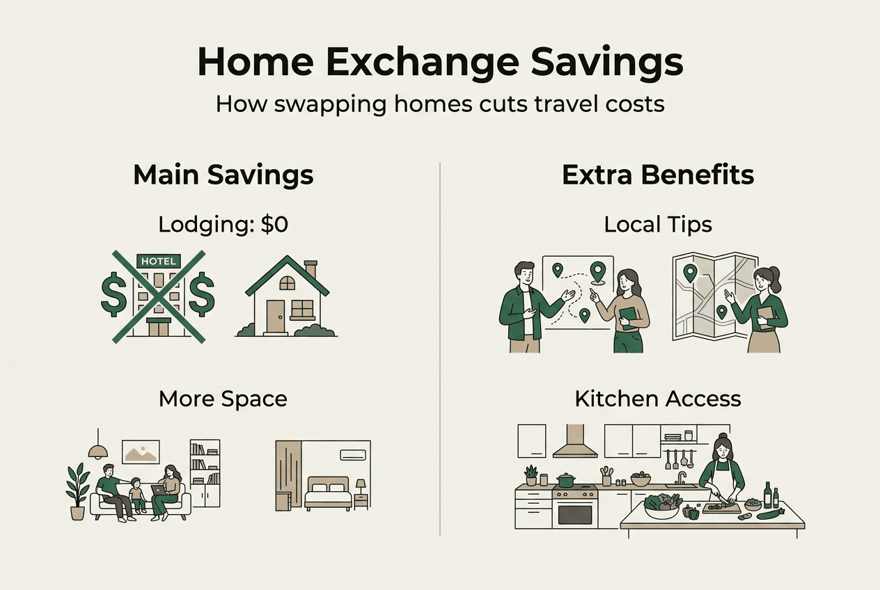 Infographic showing home exchange savings and benefits