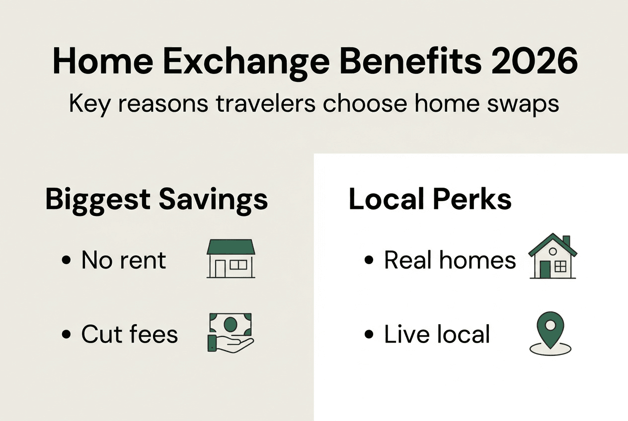 Infographic showing home exchange main benefits