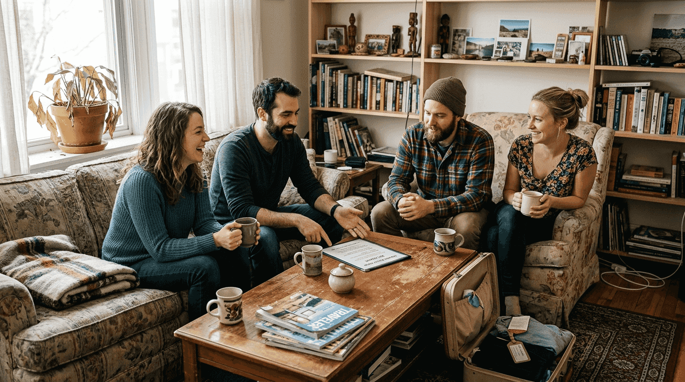 Couples discussing trust during a home swap