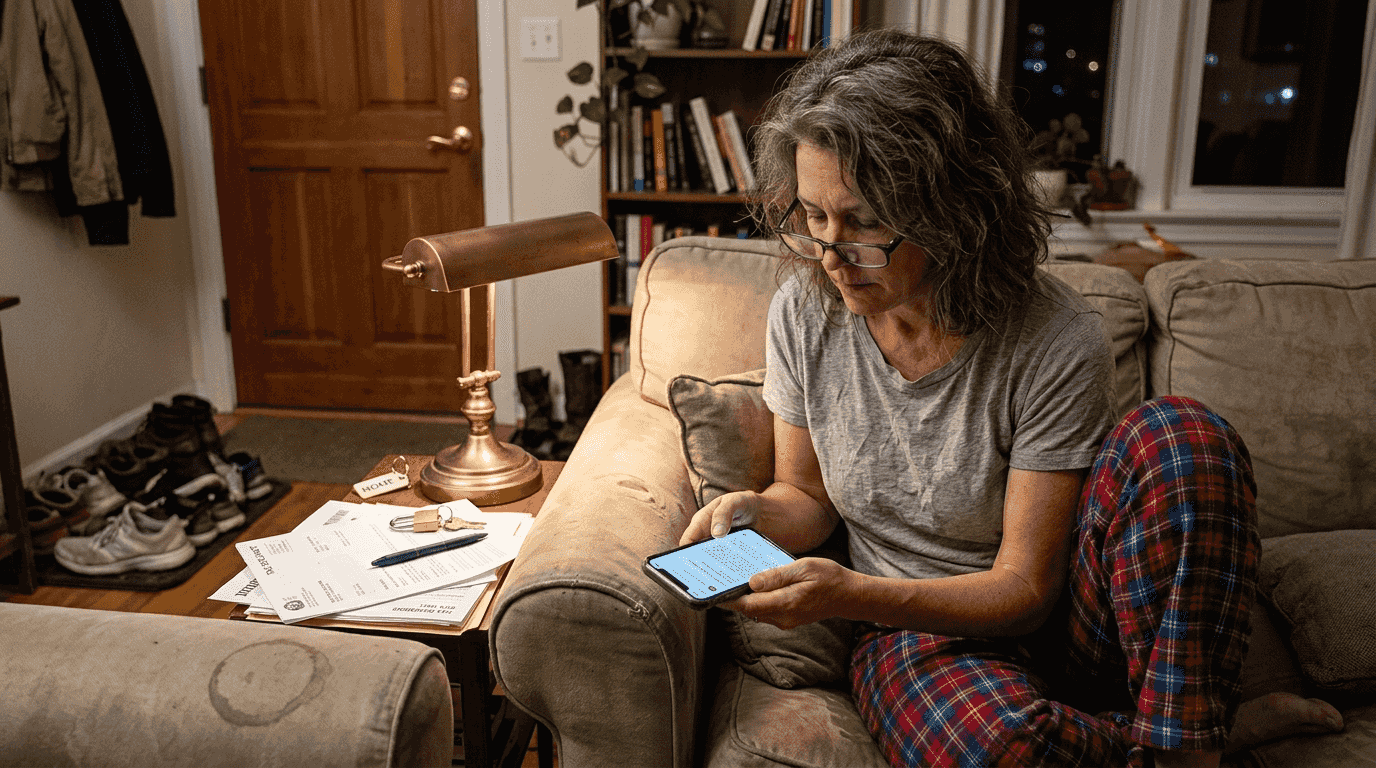 Woman checking home swap security email