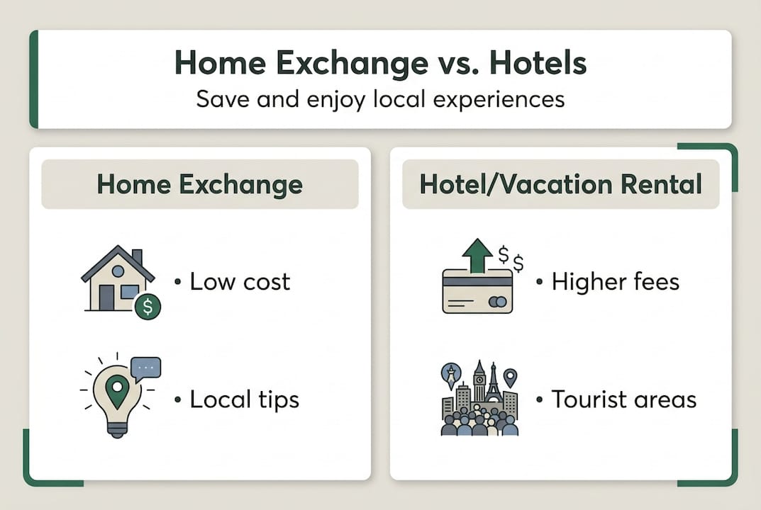 Infographic comparing home exchange and hotels