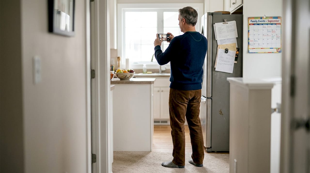 Man taking home photos in natural light