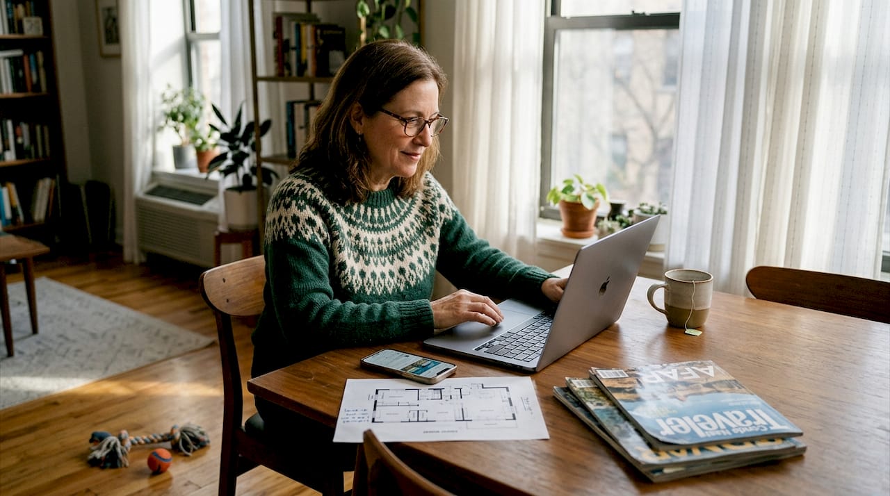 Woman browsing home exchange platform