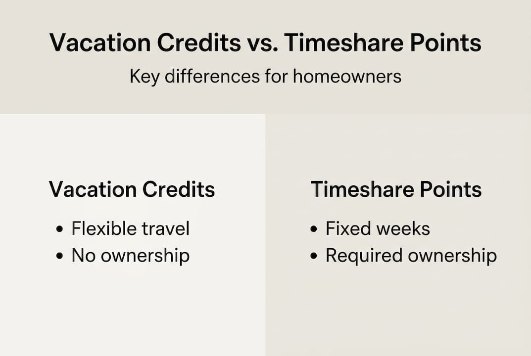 Infographic showing vacation credits and timeshare comparison