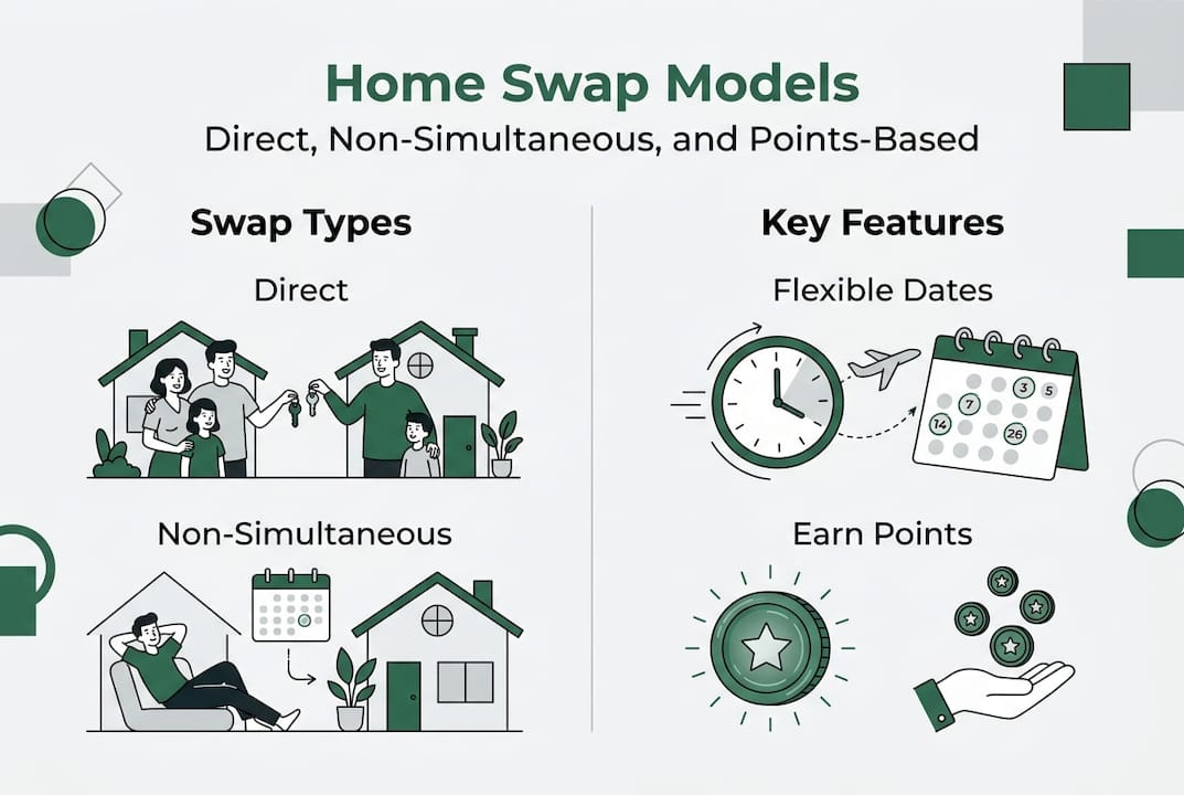 Infographic comparing home exchange models