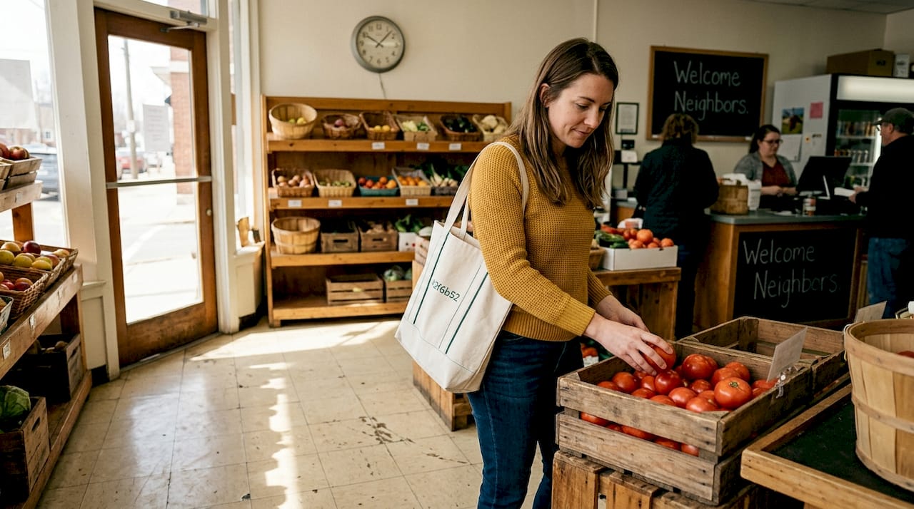 Traveler shopping in local grocery store