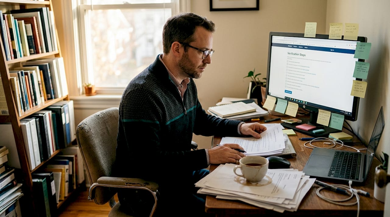 Man verifying documents for home exchange