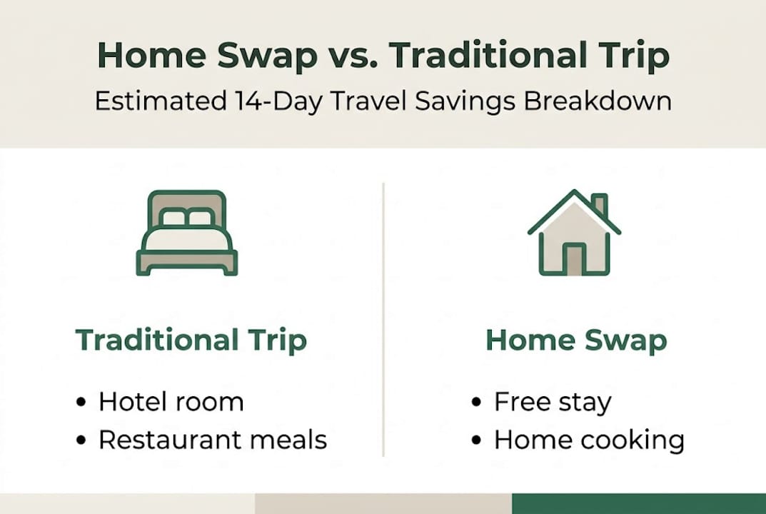 Infographic comparing home swap and traditional trip savings