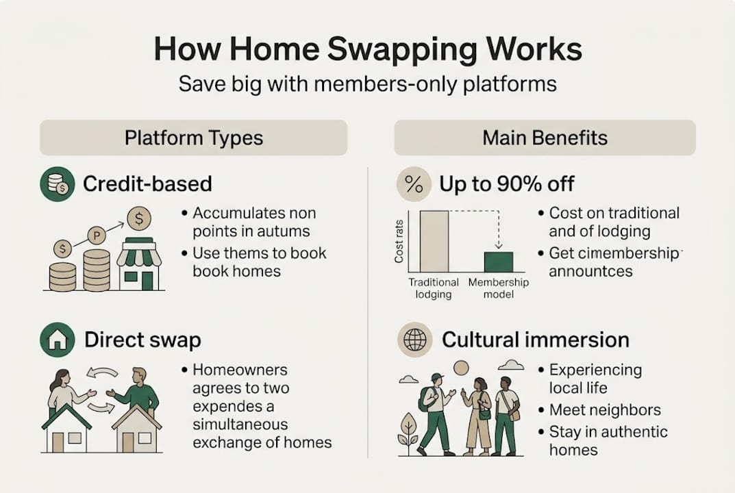 Infographic on home swapping platforms and benefits