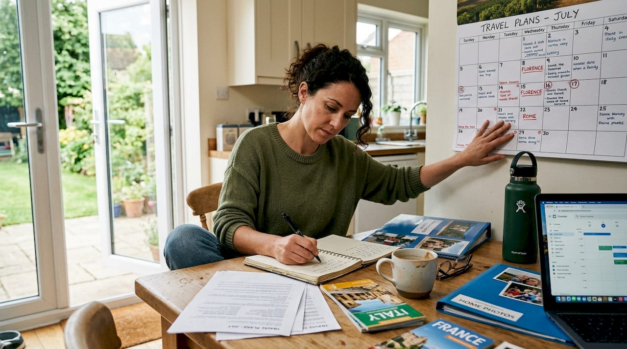 Planning home swap at kitchen table