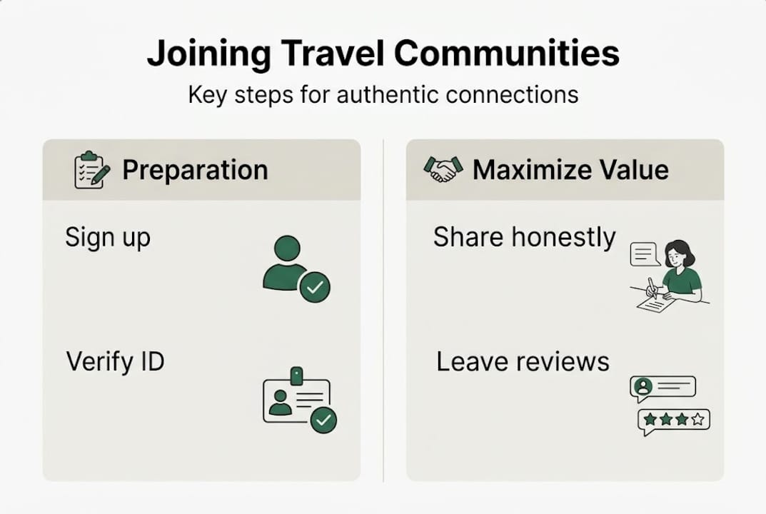 Infographic with steps for joining travel communities