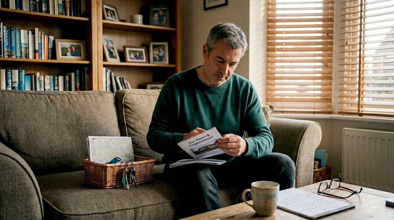 Host preparing welcome guide and keys for guests
