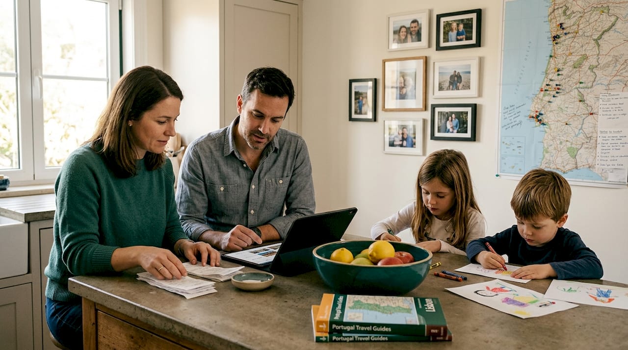 Family comparing Lisbon lodging choices