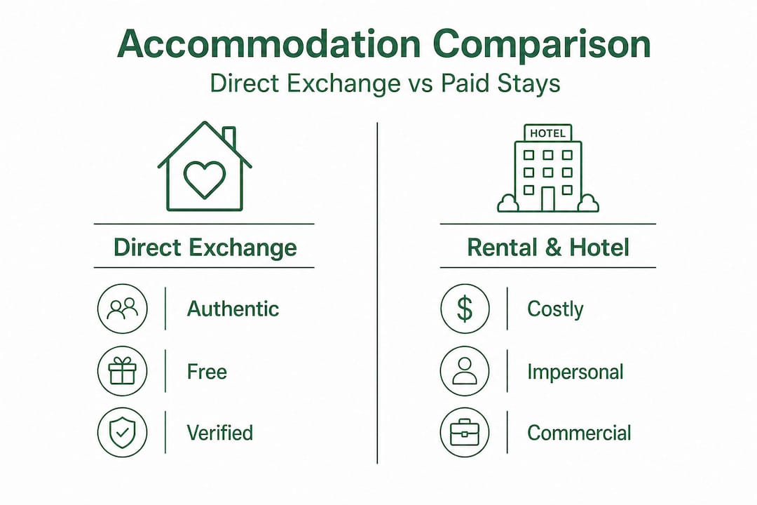 Infographic comparing exchange, rental, hotel