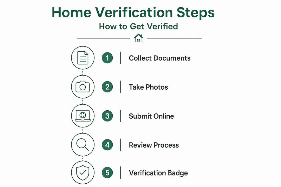 Five-step home verification process vertical infographic