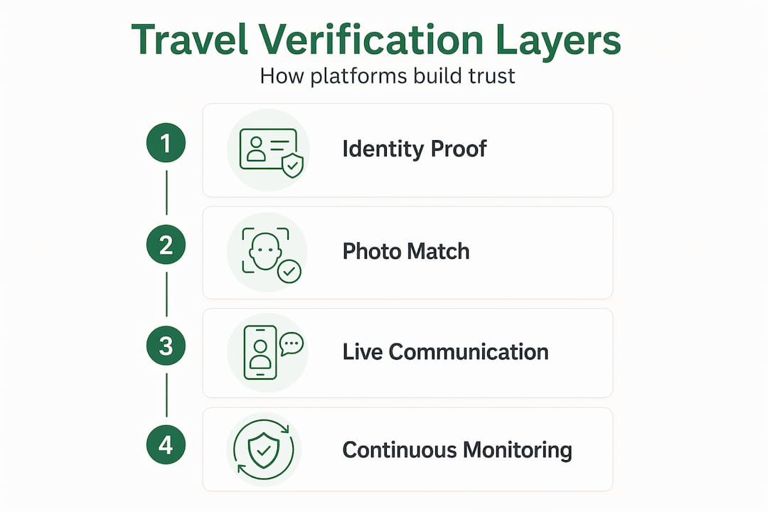 Infographic outlining travel verification steps and layers