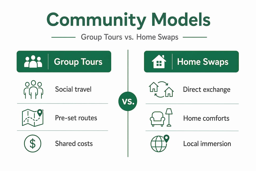 Infographic comparing group tours and home swaps