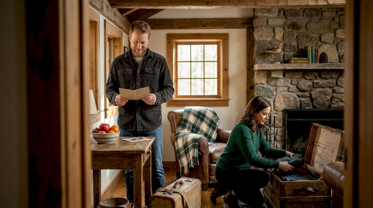 Couple settling into swapped family living room