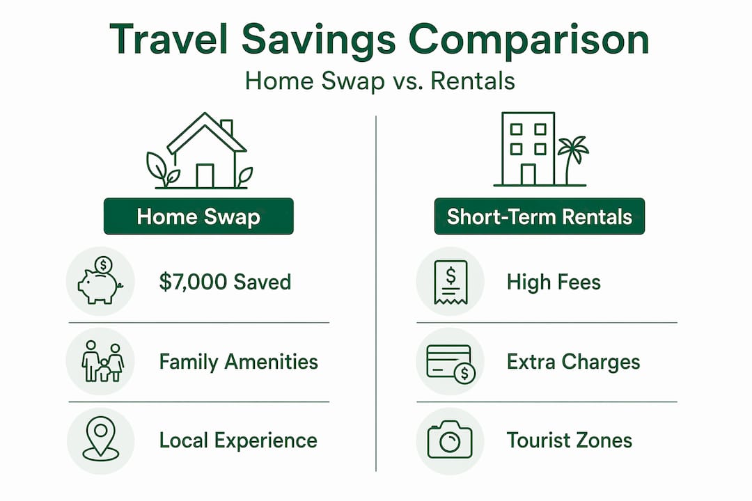 Infographic comparing home swapping and short-term rental savings