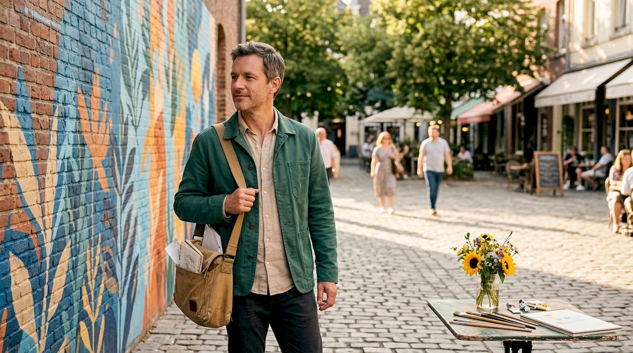 Traveler exploring authentic neighborhood street
