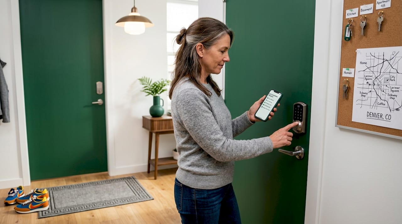 Homeowner checks smart lock for guest arrivals