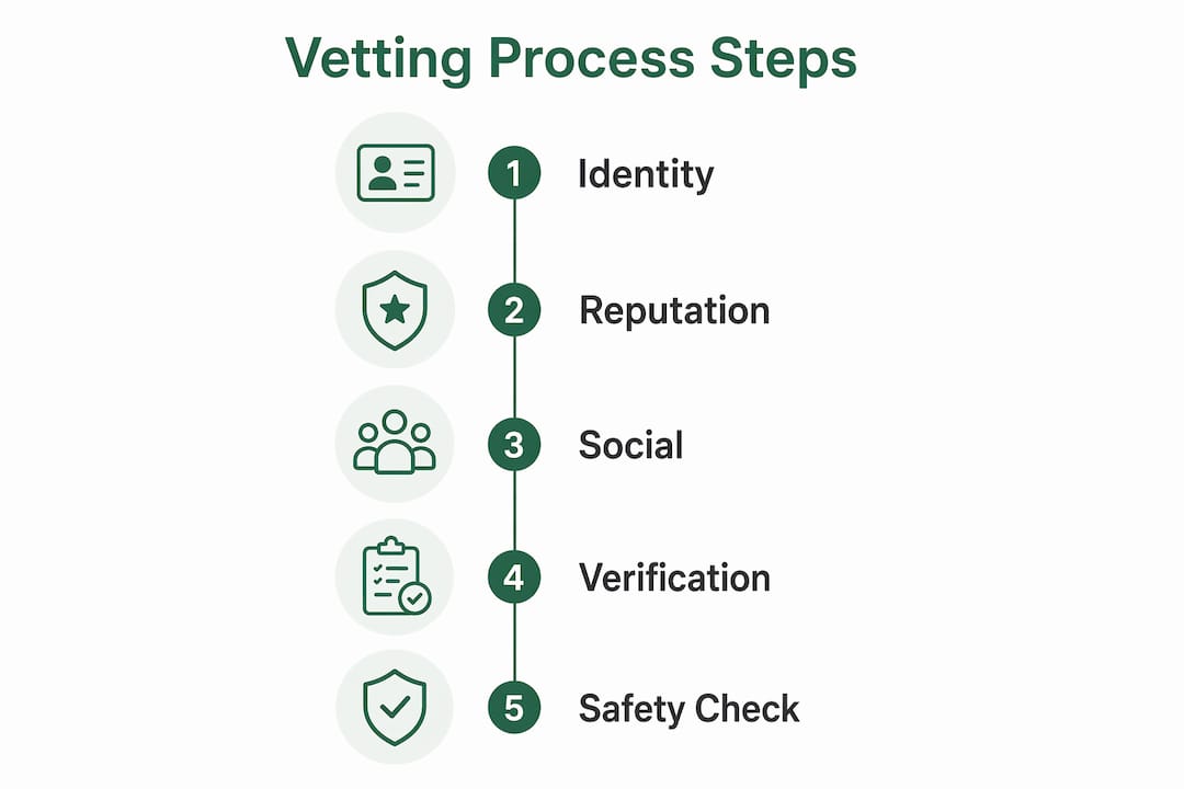 Infographic illustrating steps in travel community vetting process
