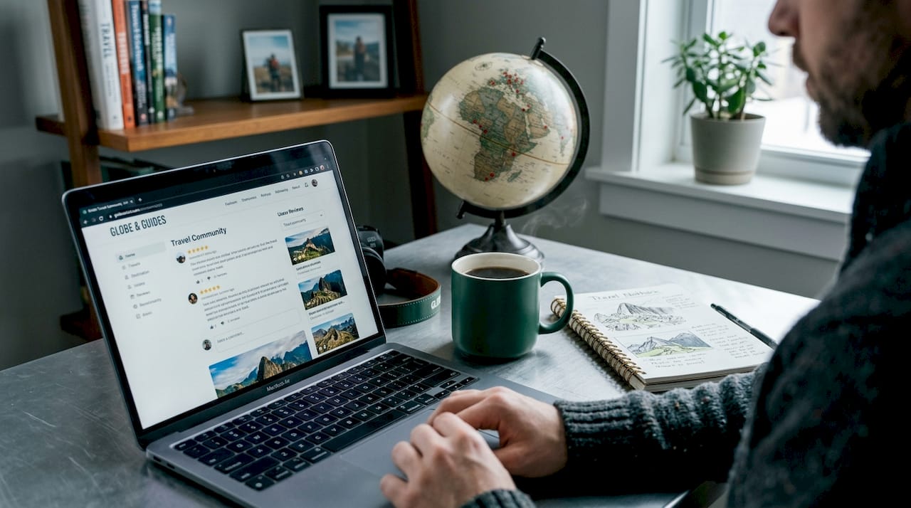 Laptop showing travel platform reviews