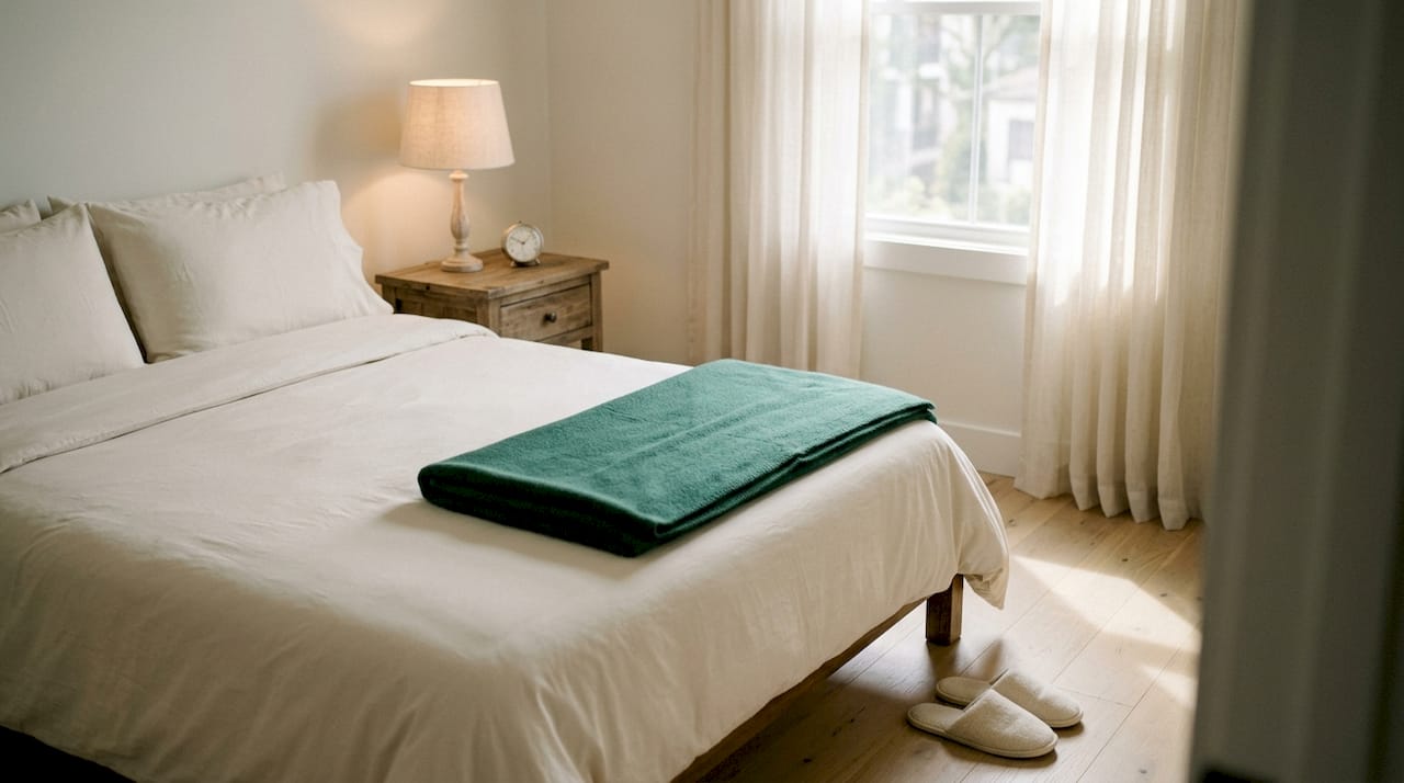 Freshly prepared guest bedroom with essentials