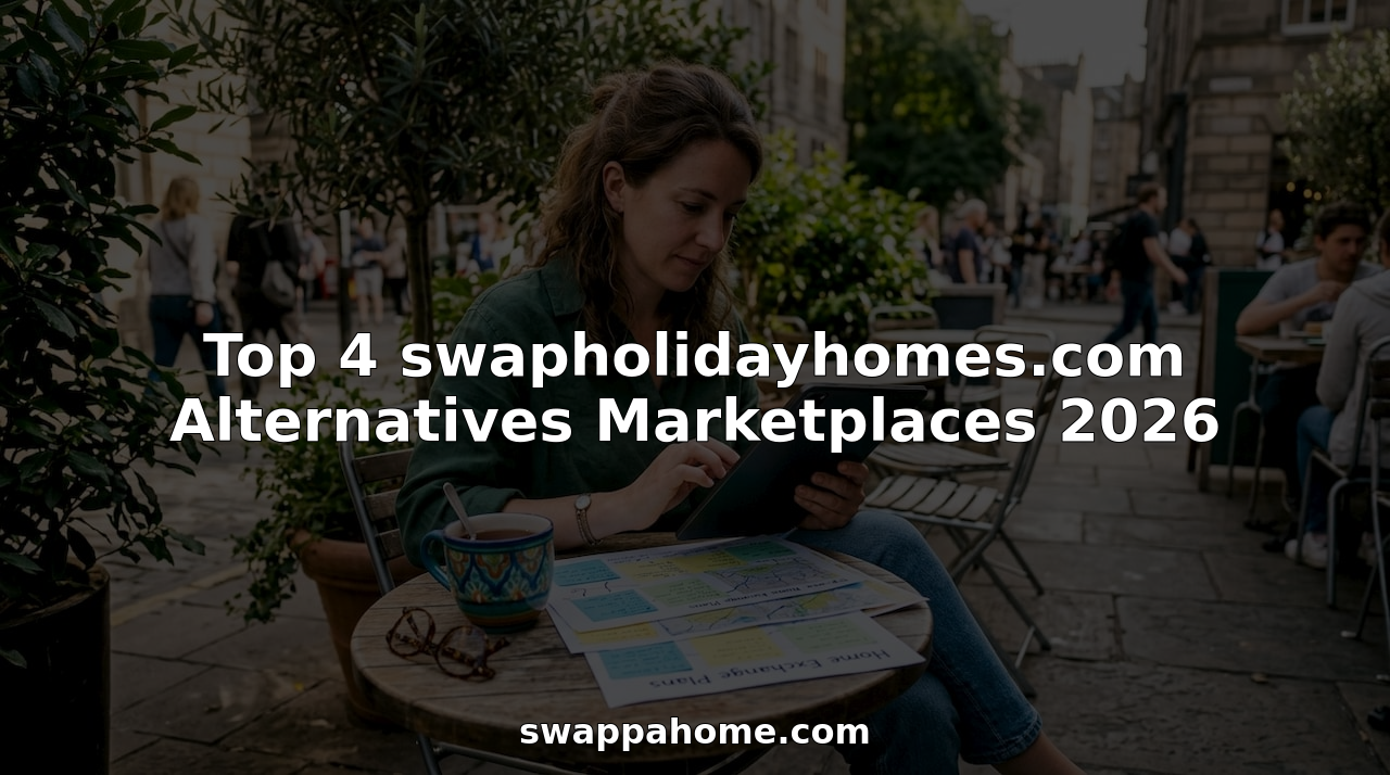 Woman planning home exchange using tablet and notes