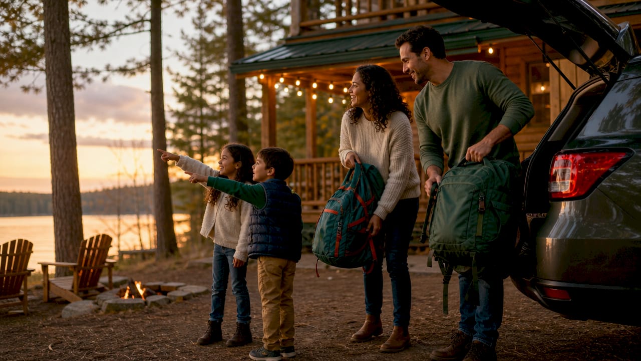Family arriving at vacation rental home