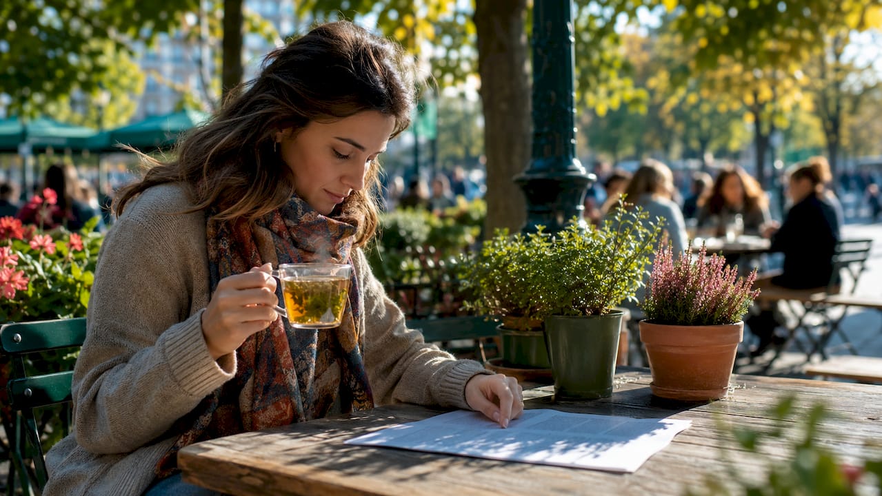 Woman browsing home swapping options at kitchen table