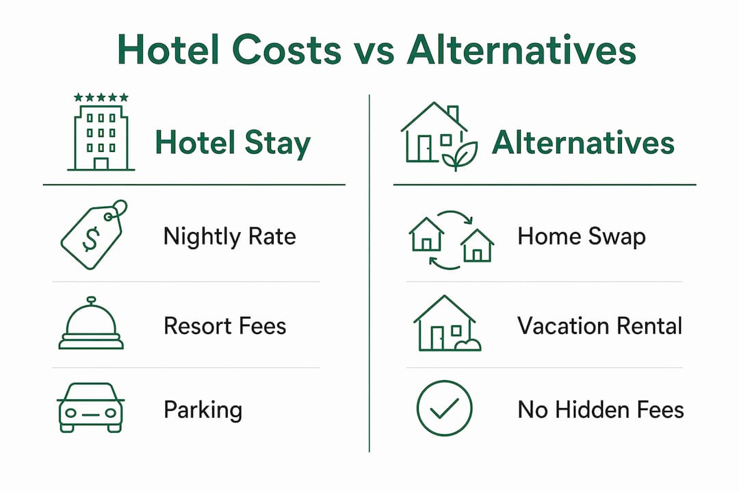 Infographic comparing hotel fees to home swaps and rentals