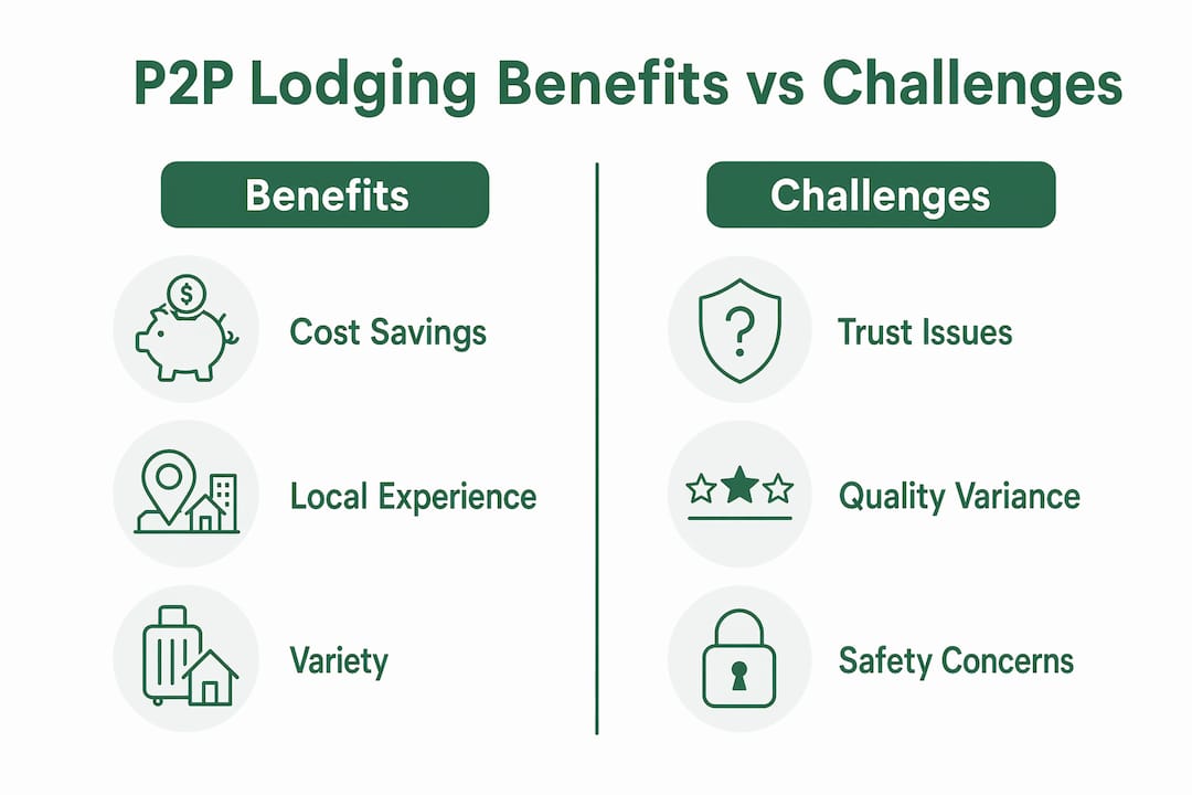 Infographic comparing benefits and challenges of peer-to-peer lodging