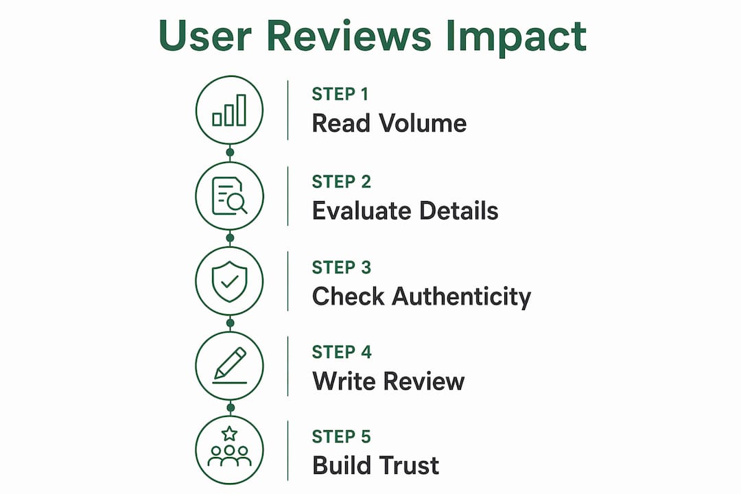 Infographic showing five-step user review impact